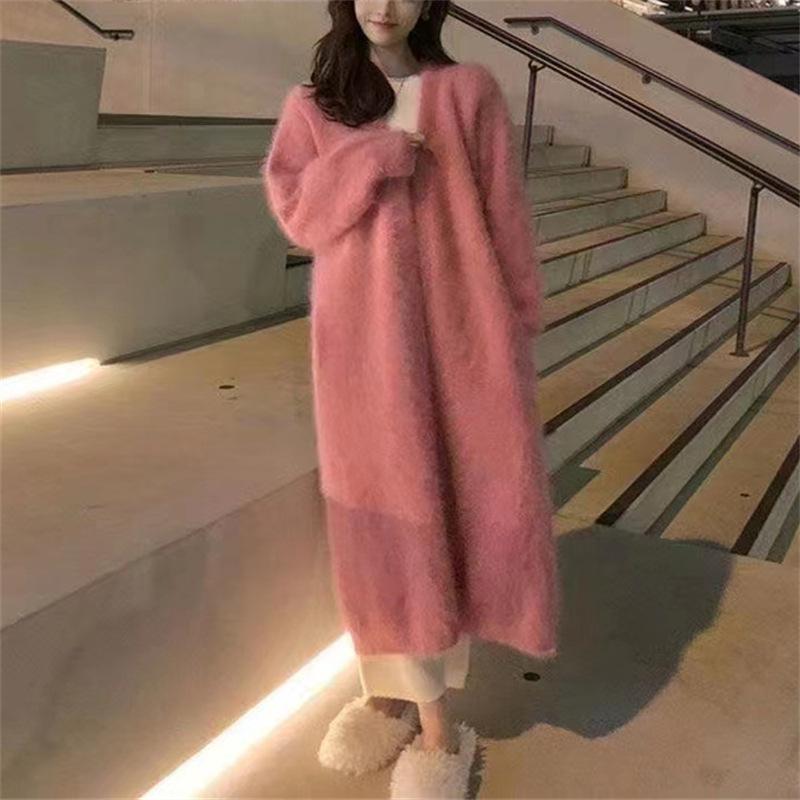 Женский осенний модный свитер из искусственного норкового бархата, пальто, женские вязаные куртки с v-образным вырезом, женский длинный кардиган, пальто