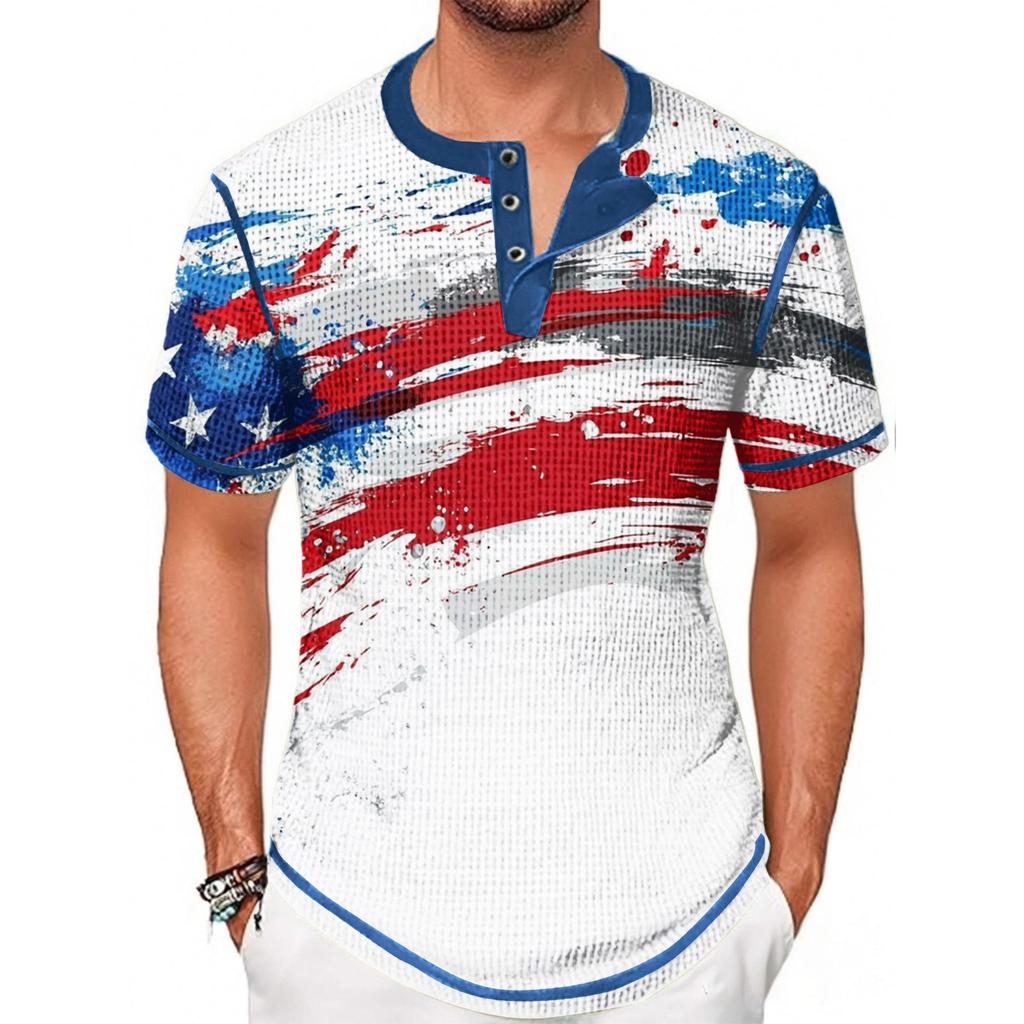 Летняя мужская футболка с воротником-стойкой и короткими рукавами с принтом «День независимости»