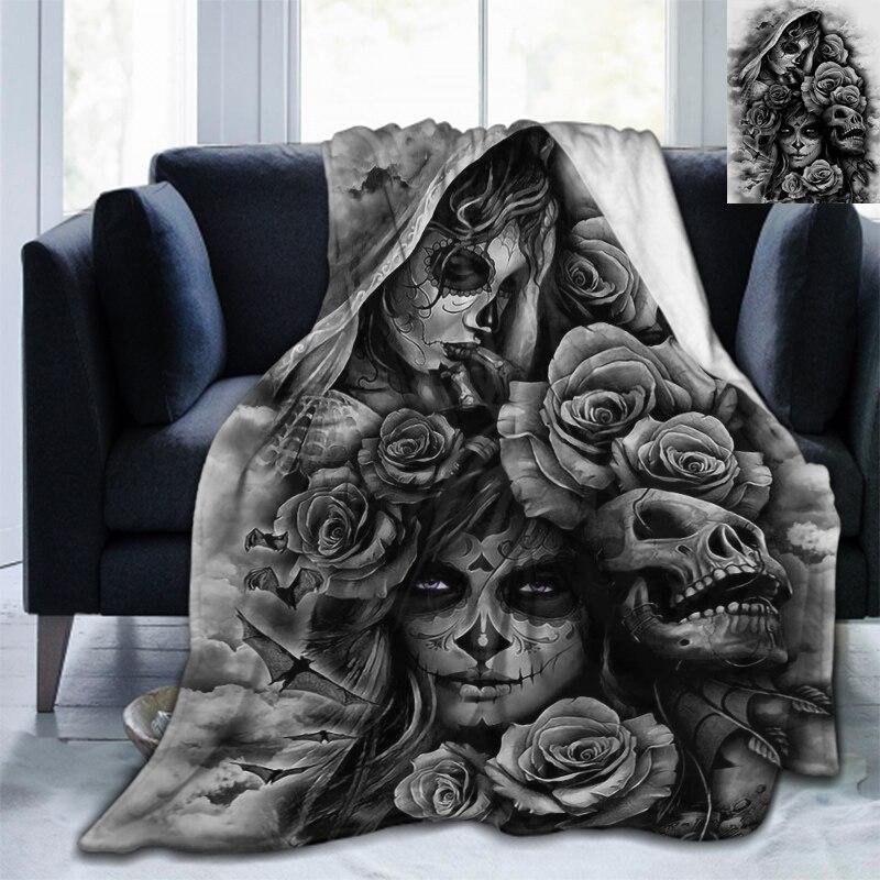 Мягкое фланелевое одеяло с черепом Сатаны и котом, всесезонное легкое теплое одеяло для гостиной/спальни
