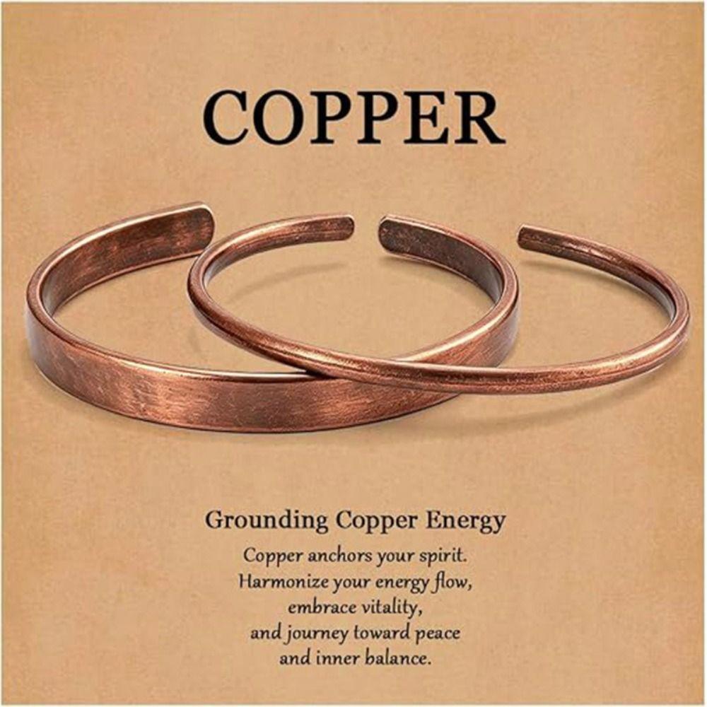 2PCs Pure Copper Cuff Bracelet Waterproof Copper Cuff Bracelet Unisex Bracelet for Men and Women