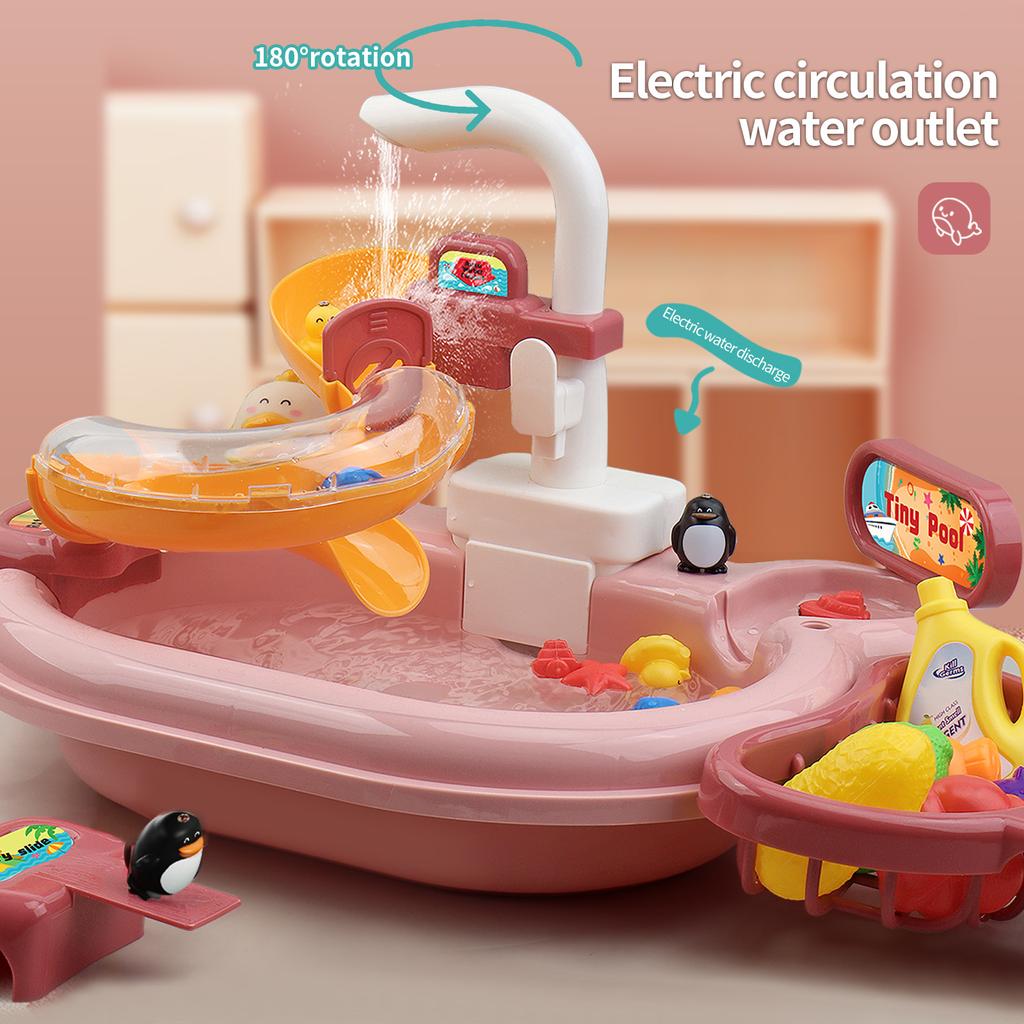 Многофункциональная игрушечная раковина для малышей, кухонные игрушки 2-в-1, электрическая посудомоечная машина с проточной водой, имитация