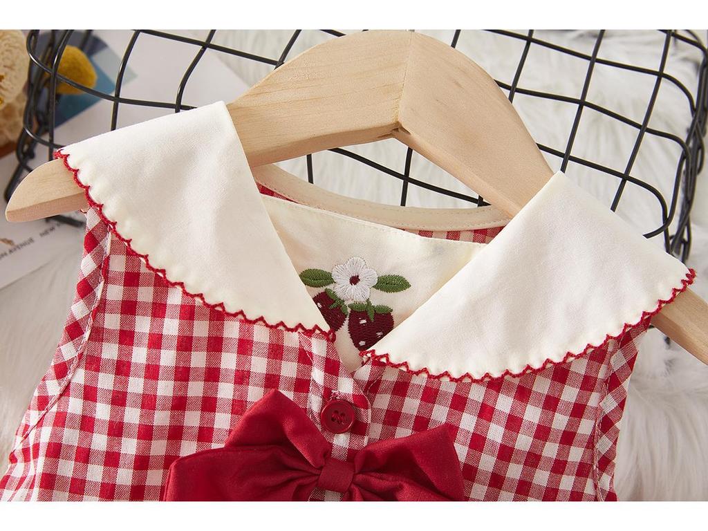 Летнее платье для девочек темно-синего цвета с вышивкой вишен на воротнике – Принцесса в стиле колледжа