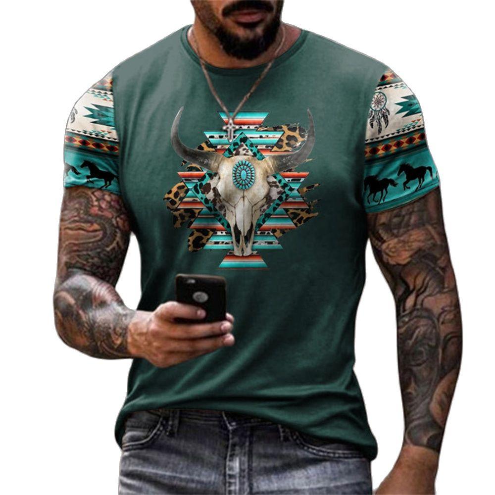 Винтажные мужские футболки с ковбойским принтом и принтом, летняя уличная одежда с круглым вырезом, футболка большого размера, повседневные свободные топы с короткими рукавами, одежда