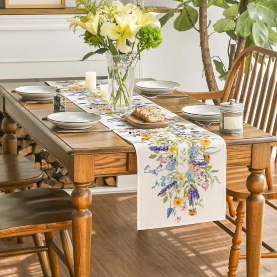 Весенняя дорожка на стол из цветочного льна, сезонные летние полевые цветы, украшение для кухни и столовой