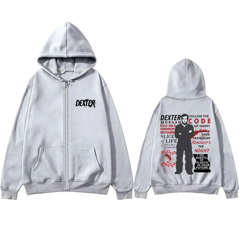 Худи на молнии TV Play Dexter Morgan для мужчин и женщин, винтажная флисовая хлопковая куртка-кофта на молнии, оверсайз худи на молнии