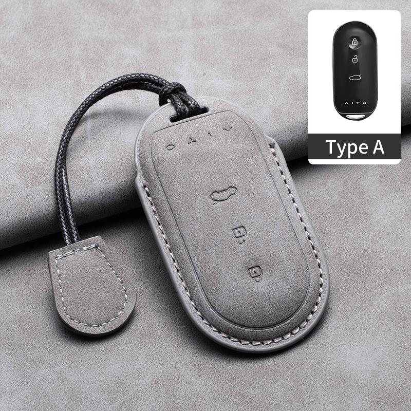 Leather Car Key Case Cover for Huawei AITO M5 M7 M9 3 /4 Buttons Car Remote Key Fob Shell Keychain