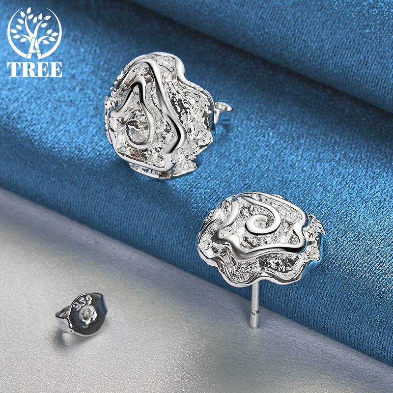 Ювелирные серьги-гвоздики из стерлингового серебра 925 пробы с розами и цветами