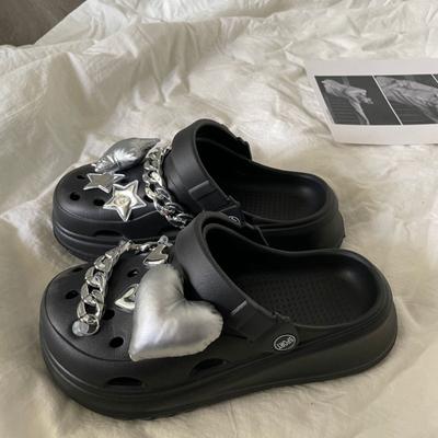 Летние женские туфли с отверстиями, новинка 2024 года, садовые туфли с мягкой подошвой своими руками, каблук 5 см, нескользящие толстые сандалии из ЭВА, повседневные пляжные тапочки