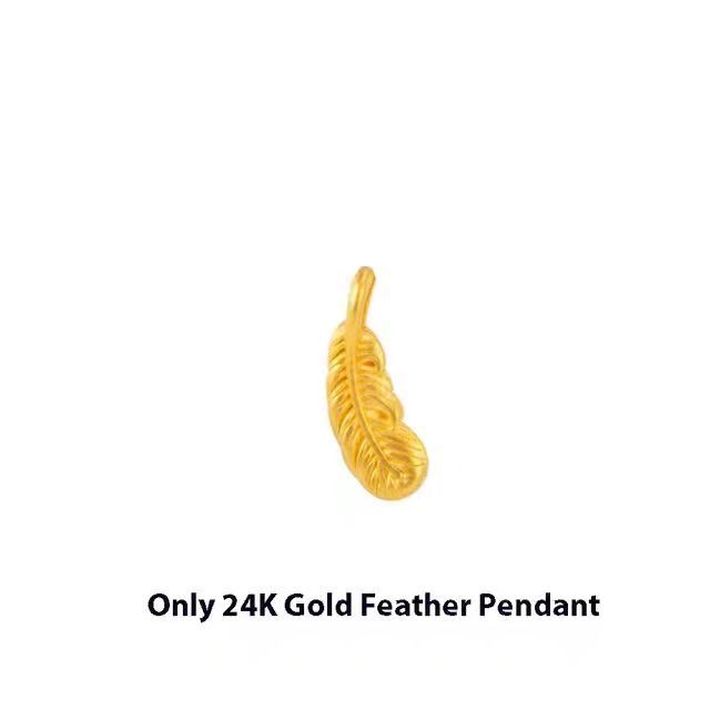 Ожерелье с подвеской из желтого золота 999 24 карата, простой мини-кулон с перьями, настоящая золотая цепочка 18 карат для женщин, ювелирные изделия в подарок