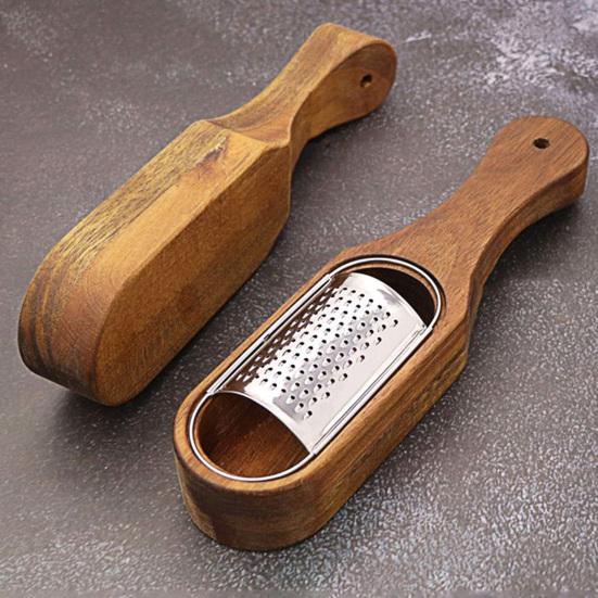 Коробка для терки для сыра из нержавеющей стали, деревянная терка с длинной ручкой, съемный измельчитель древесины акации, инструмент для измельчения сыра