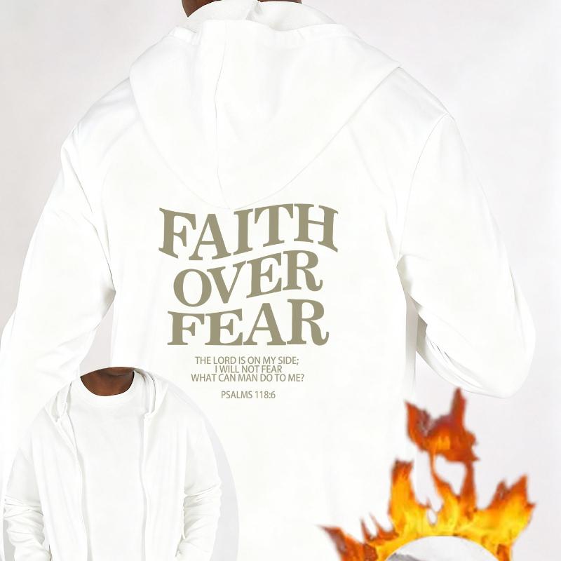 Quote Graphic Fleece-Lined Hooded Zip-Up Jacket, Windproof Durable Warm, Casual Versatile Coat