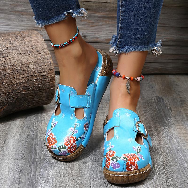 Fashion 2024 Summer New Thick Bottom Flat Bottom Sandals Ethnic Candy Color Ladies Beach Toe Slippers Printing Embossed Retro Sandals