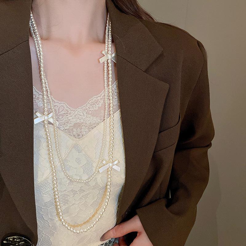 Элегантное и очень длинное ожерелье, модная и универсальная цепочка для свитера, ретро и элитный аксессуар.