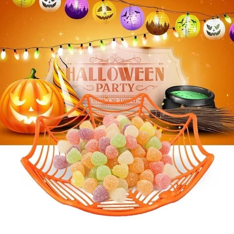 Хэллоуин Декоративная фруктовая тарелка, Хэллоуин корзина для конфет в виде паутины, Черно-оранжевая конфетница, Пластиковая коробка для конфет