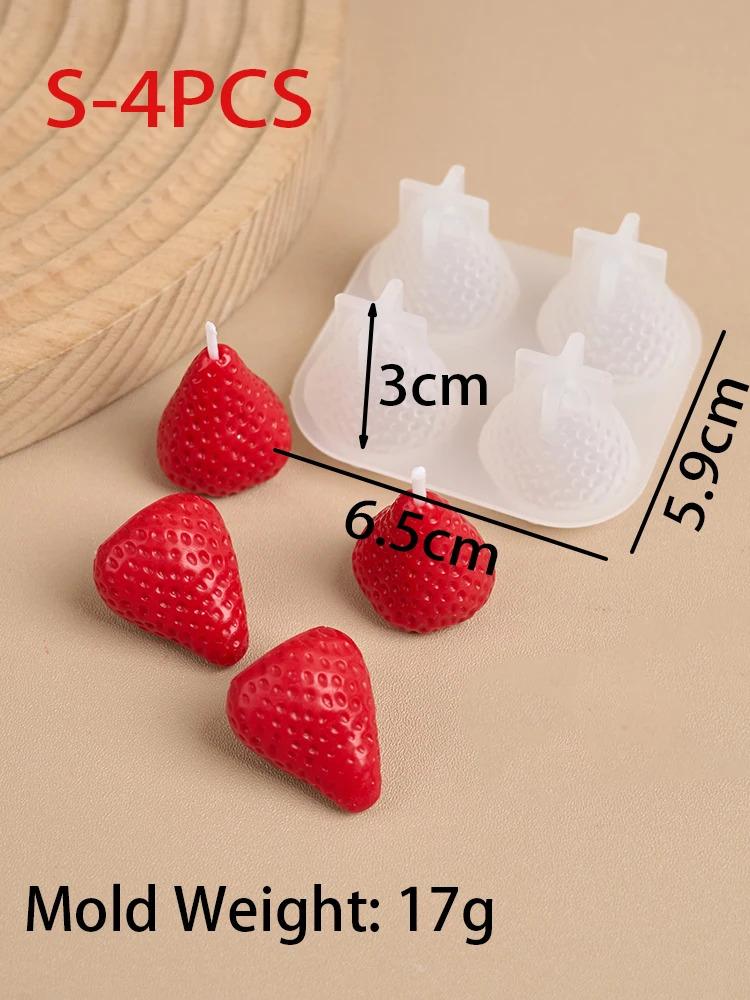 3D Strawberry Aromatherapy Candle Silicone Mold 3pcs Heat-Resistant Home Bedroom DIY Maker Home Bedroom 3D Candle Silicone Mold