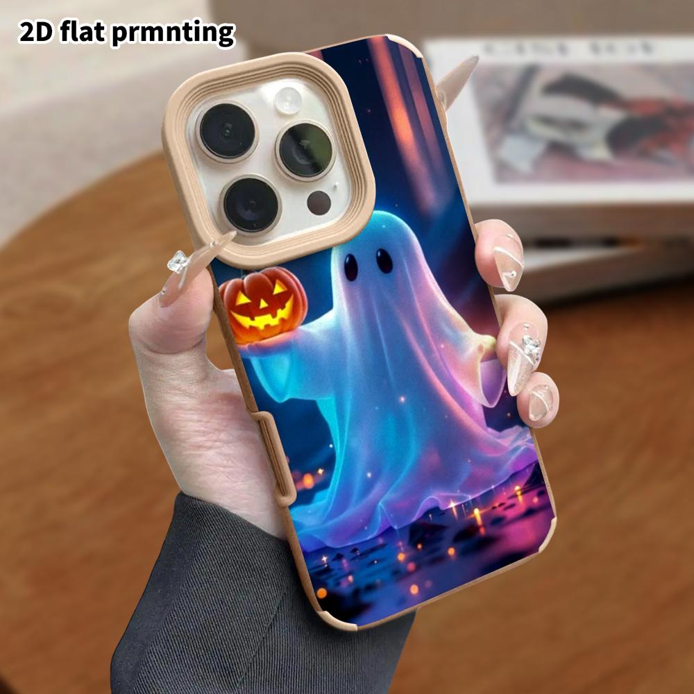 Phone Case: Lambskin 2D Flat Samsung Galaxy A34 A35 M05 M06 S20 S22 S21 FE Plus 5G Protective Case, Blue Neon Little Ghost, Christmas and Halloween Gi