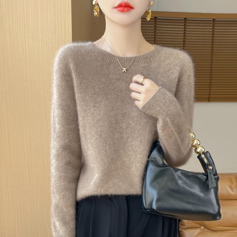 Женский свитер с круглым вырезом, шерстяной женский осенне-зимний кашемировый пуловер, мягкий и теплый топ