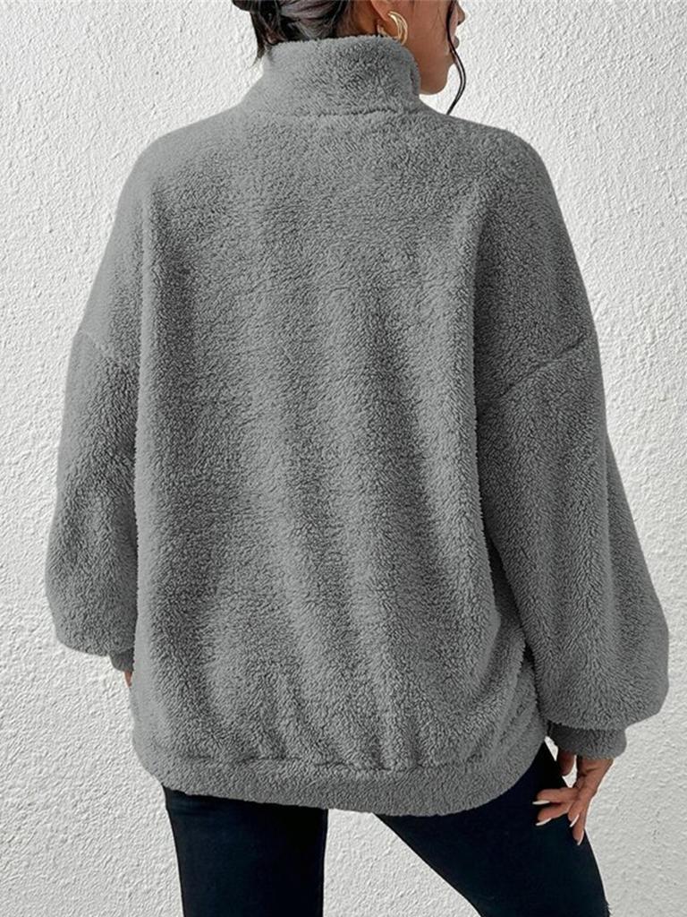 Женская толстовка с воротником-стойкой, модный однотонный пуловер из шерпа, повседневная верхняя одежда