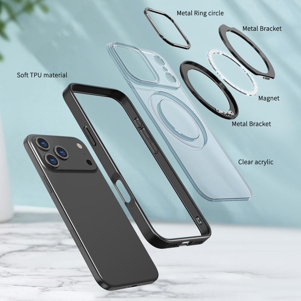 Чехол для iPhone 17 Pro Max, совместимый с MagSafe, из ТПУ + Акрила, с подставкой, Чехол для телефона