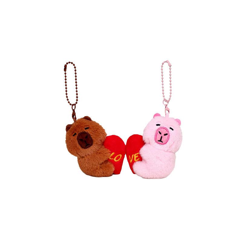 Capybara Loveable Plush Keychain Cute Cartoon Heart Key Tag Magnetic Closure Kid