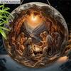 Плоский алюминиевый круглый знак Рождества 2D - Очаровательные украшения-фигурки Святой Ночи - Алюминиевый знак Яслей - Идеально подходит для входной двери, стены, крыльца, окна
