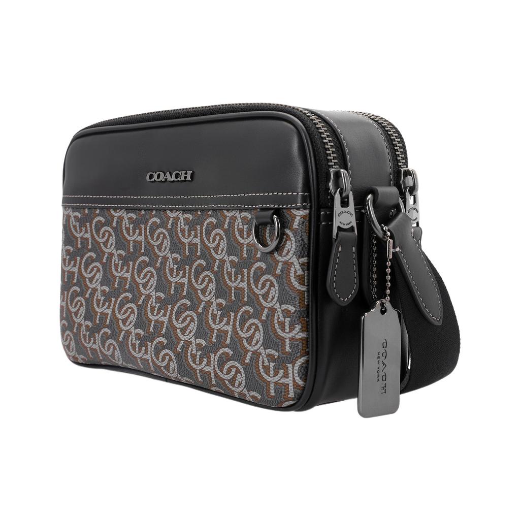 New COACH Graham PVC Cow Leather Patchwork Camera Bag Shoulder Bag Crossbody Bag Medium Size Unisex Gray & Black CF484-QBBK