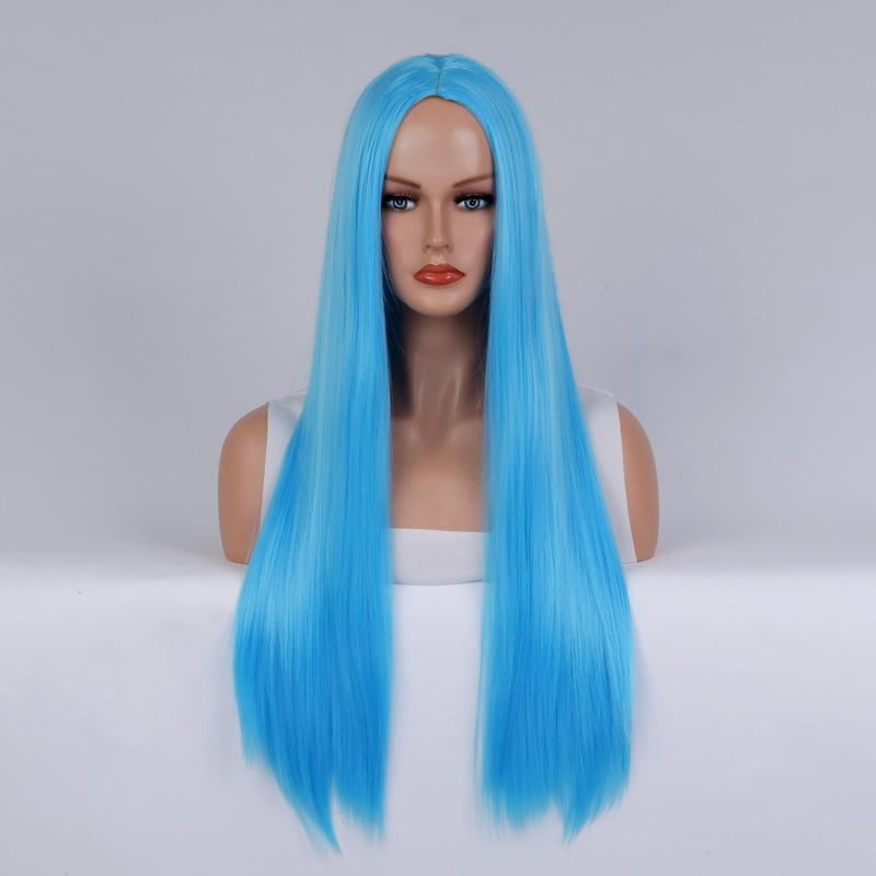 Long Straight Cosplay Wig with Middle Part Woman Anime Ombre Hallowmas Lolita Synthetic Wig Pink Red Heat Resistant Hair