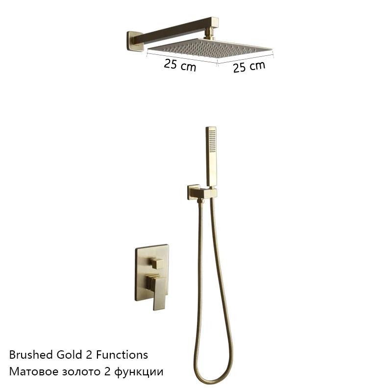 Luxury Brushed Gold/Black/Silver/Grey Hidden Bathroom Shower Faucet Set 10 Inch Shower Head Bathtub Rain Mixer Tap Shower System