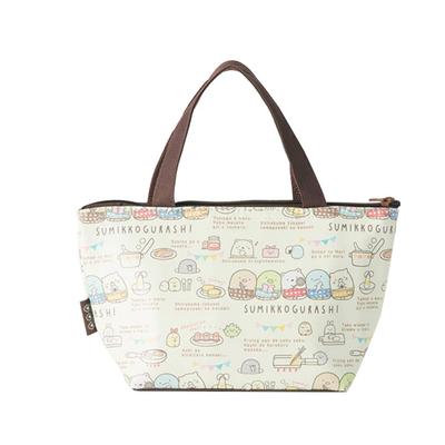 Asahi Koyo Сумка-тоут для ланча с термоизоляцией Sumikko Gurashi 16 см высота x 28 см ширина x 10 см с отделением для пакета со льдом, Алюминиевый вакуумный пакет, Бежевый, Глубокий, Карман, Внутренний,