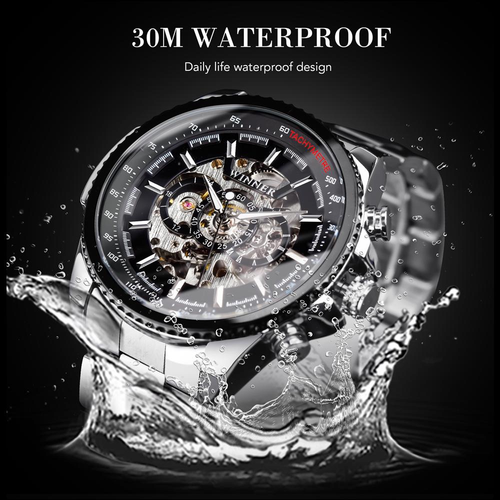 WINNER Лучшие деловые часы полностью автоматические механические часы полые водонепроницаемые мужские светящиеся часы из нержавеющей стали