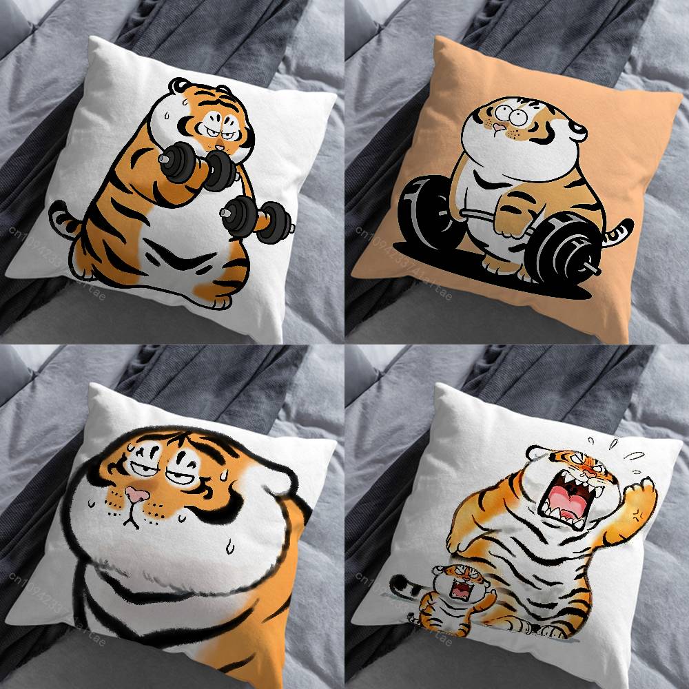 Funny Cute Tiger Emojis Pillow Case For 30x30cm45x45cm55x55cm For Home Bedroom Decoration And Protector