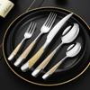 Star Diamond Stainless Steel Gold-Plated Flatware Set: Luxury Knife, Fork, and Spoon for Upscale Dining.