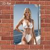 Woman in White Bikini Metal Poster D Flat Boat Wall Art for Home Bar Caf Bathroom Bedroom