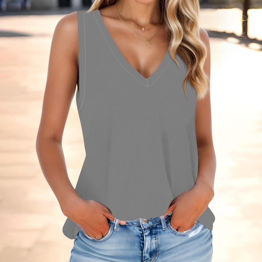 Женская мода, летняя майка с V-образным вырезом, легкая однотонная майка без рукавов