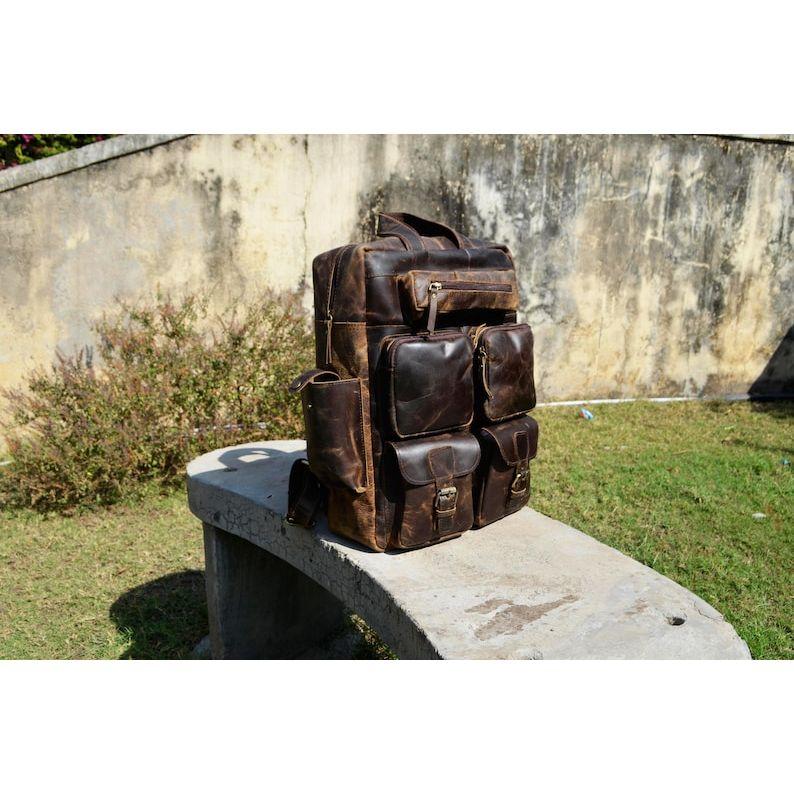 Кожаный рюкзак 17 дюймов, дорожный рюкзак, винтажная сумка для ноутбука, туристический школьный рюкзак для колледжа, уличный рюкзак на плечо для мужчин и женщин