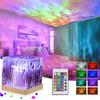 Ocean Wave Projector Lamp Night Light Remote Control 16-Colors Gradual Rotating Flame Water Lamp with Wooden Base