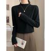 Spring black sweater women's high-end crimped inside knitted top semi-turtleneck temperament versatile bottoming shirt