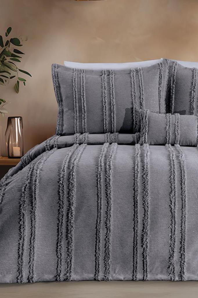 Комплект покрывала из синели Ways King Size, покрывало 240x260, с наволочкой, двойной размер, ткань шенилл, антрахит