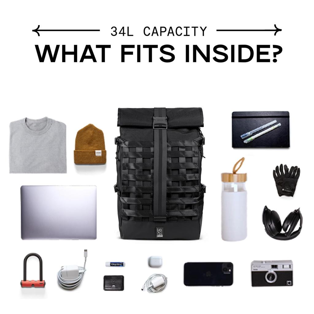 Chrome BARRAGE 34L PACK Backpack (Current Model) BXRFBLACK XRF Black Reflective 34L Fully Waterproof