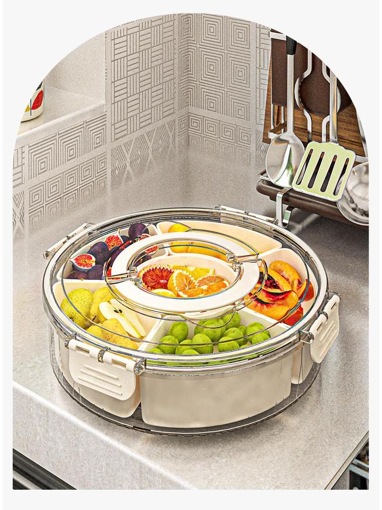 Шестисекционная вращающаяся фруктовница с ручкой, влагонепроницаемой крышкой, коробка для сухофруктов и специй, круглая емкость для закусок