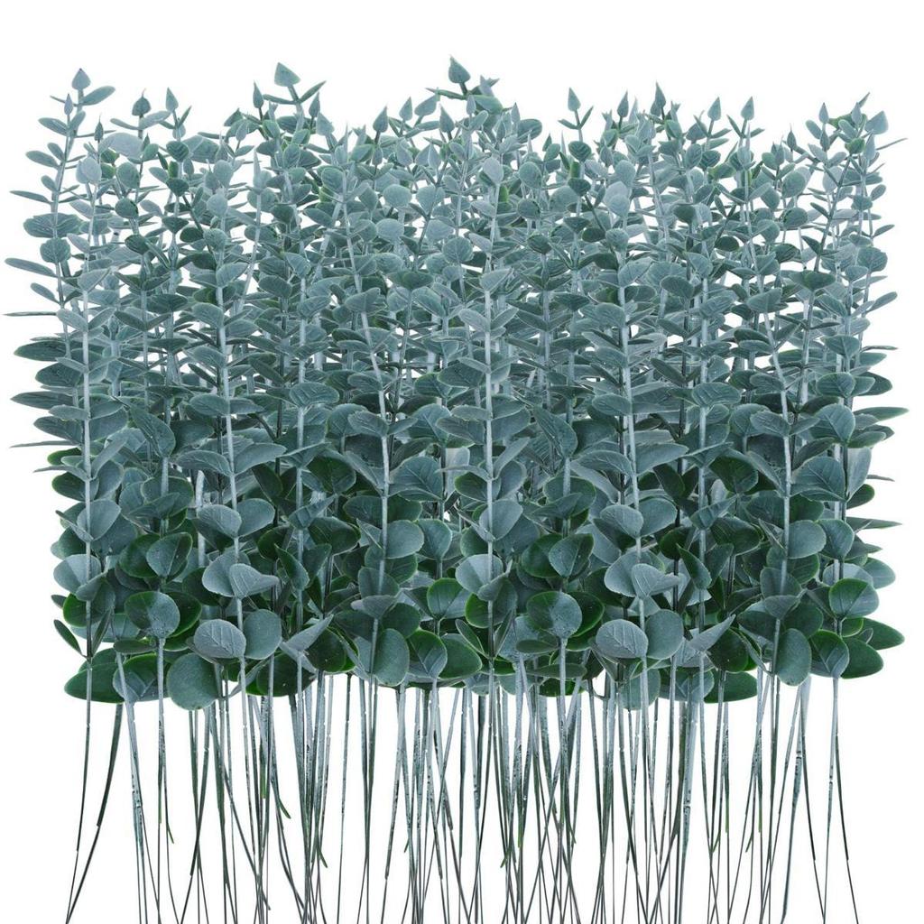 Flocked Eucalyptus Artificial Flower Arrangement - Gold, Silver, White, Black, Frosted Green Hanging Decor