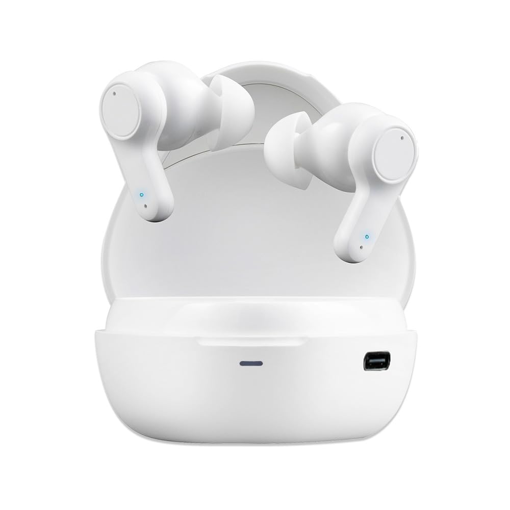 Iris Ohyama Wireless Bluetooth Active Noise Up to 14 Hours of Continuous IPX4 Automatic Connection and White Earbuds, 5.0, Cancelling, ANC, Playback,
