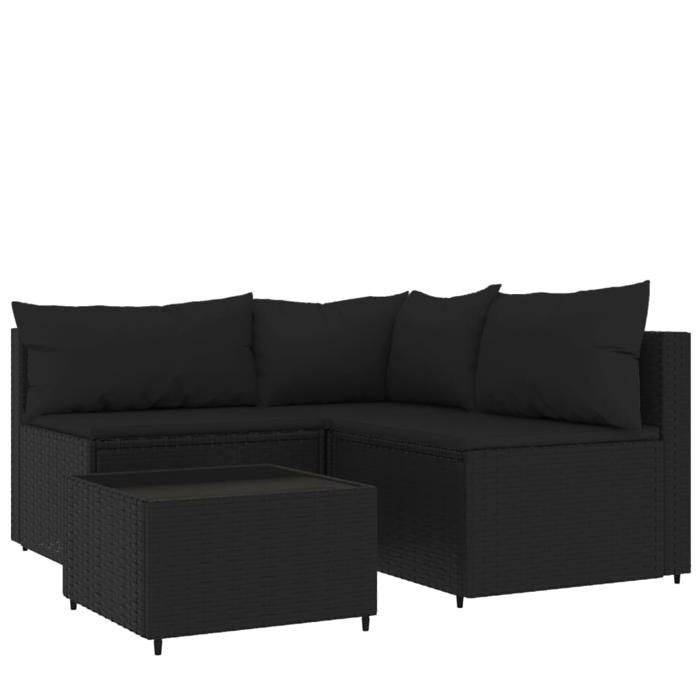 VidaXL Garden Lounge Set 4 Pcs with Cushions Black Wicker, Outdoor Lounge Set, Furniture Set 319781