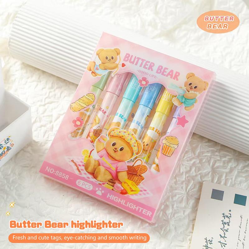 Набор из 6 разноцветных маркеров-ручек Kawaii Butter Bear флуоресцентные маркеры ручки школьные канцелярские принадлежности для студентов канцелярские подарки