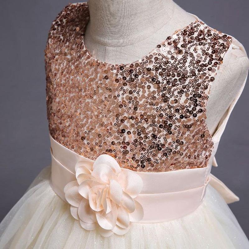 5-14yrs Baby Girl Flower Sequin Dress High Quality Party Princess Dress Children Dress