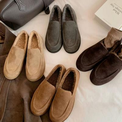 Версия из овчины минималистичные на плоской подошве ленивые плюшевые туфли на одной педали повседневные универсальные удобные и легкие