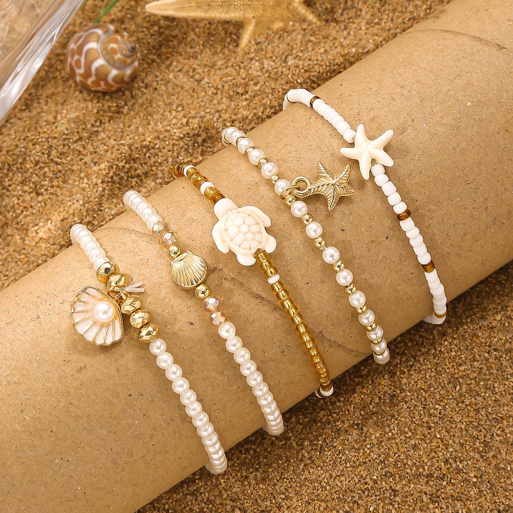 Fashion Imitation Starfish Turtle Pendant Bracelets Bohemian Multi-layer Rice Bead Bracelet Women's Daily Party Summer Zircon