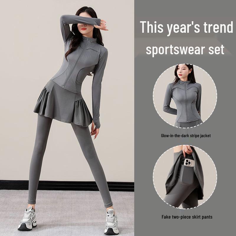 Женский костюм для йоги и пилатеса премиум-класса: Куртка, Юбка, Брюки для Осени/Зимы 2024 Фитнес и Бег