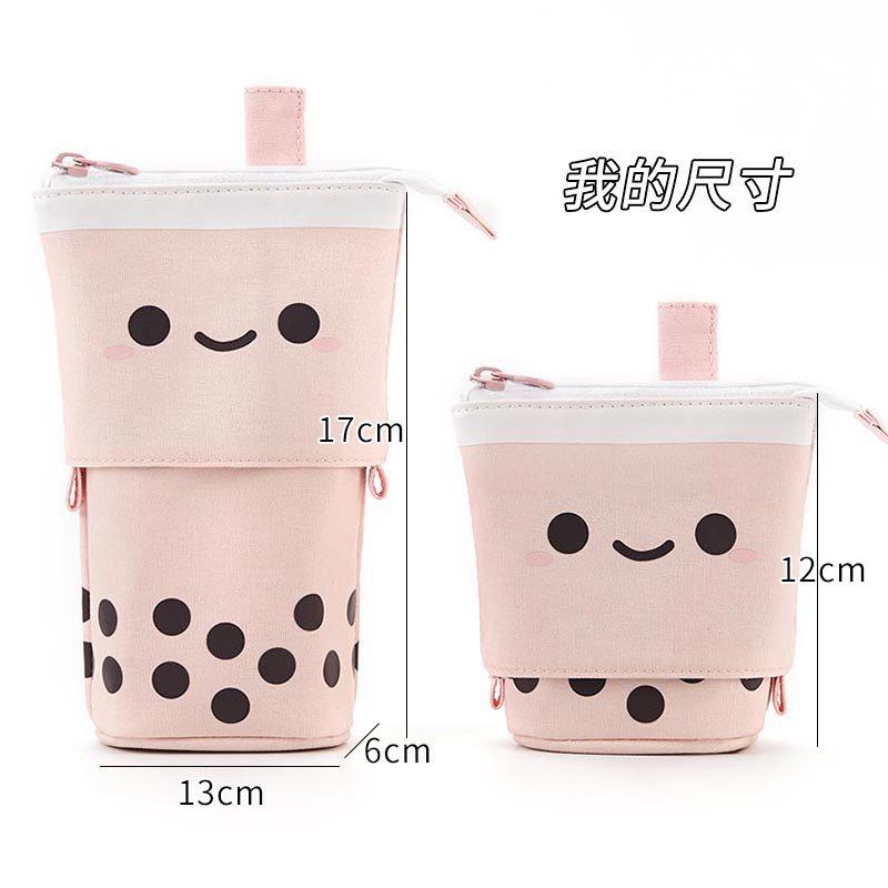 Milk Tee Pencil Case Cute Pen Pencil Telescopic Holder Pop Up Stationery Case, Stand-up Retractable Transformer Bag Standing Organizer