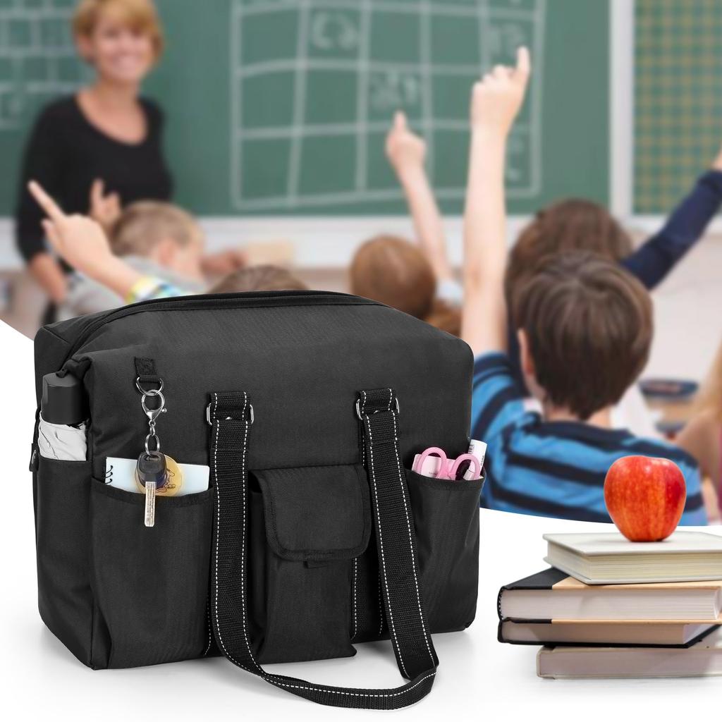 Сумка для учителя, сумка, большая, много документов формата А4, в комплект входит держатель для ручки и чехол для дюймового бизнеса, черная [Damero], сумка для учителя, застежки, емкость,